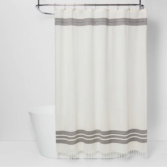 Threshold Striped Fringe Shower Curtain Off-White - Threshold - Picture 1 of 4